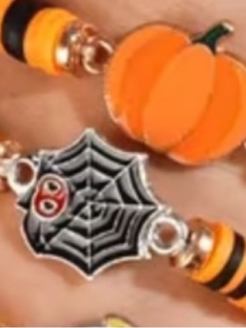Halloween Women Kids Spider Web Bracelet- Orange & Black NEW NWT - Picture 2 of 8